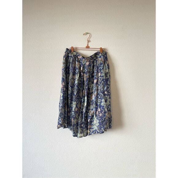 Vintage hirsch 80s linen blend floral pleated skirt size 10 - Picture 1 of 7